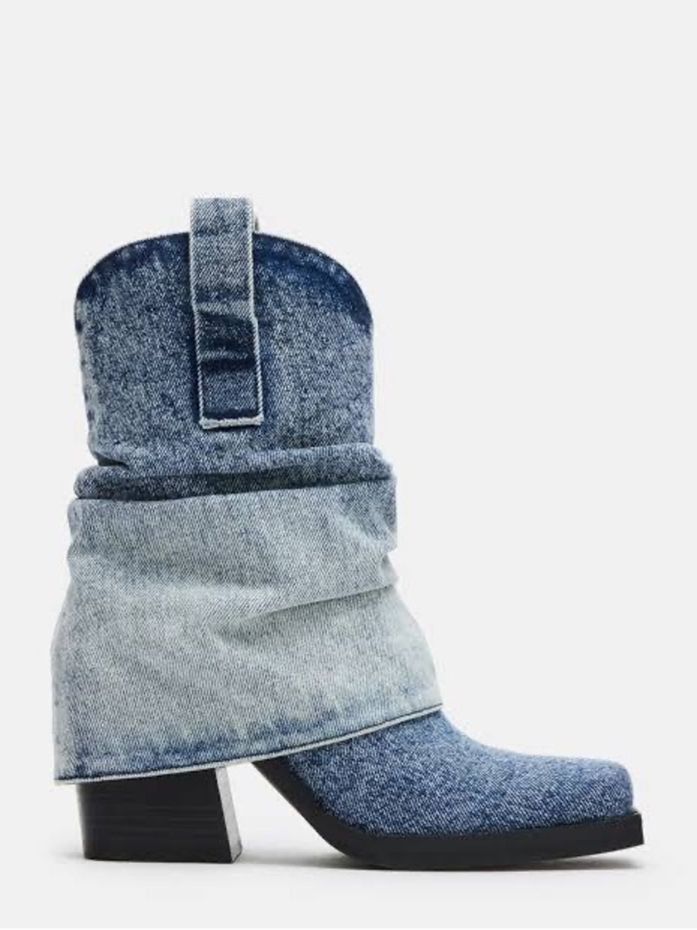 Denim Slouch Ankle Boots - Blue